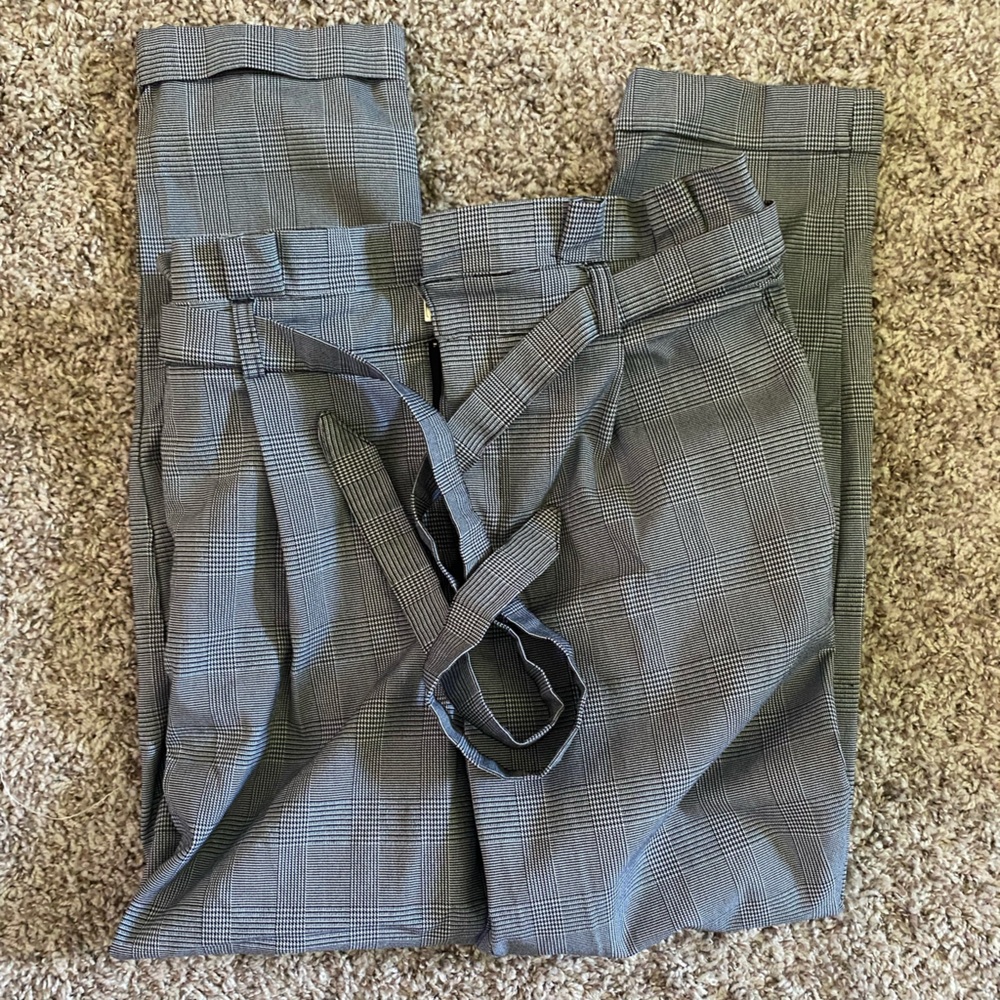 Gray and Black Plaid Paper Bag Pants Size Medium, af studio